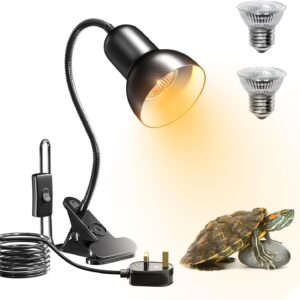 Luxvista Tortoise Heat Lamp, 25W UVA UVB Basking Light Reptile Heat Lamp, Heat Spotlight Holder with 360° Rotatable Clip for Turtle Lizard Snake Aquarium Amphibian, 2 Bulbs Included