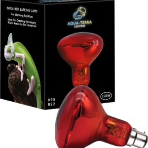 Aqua-Terra Lighting 150w Infrared Basking Heat Lamp for Reptiles, Amphibians and Invertebrates– R95 Spotlight Bulb with a B22 Standard Bayonet Base Suitable for Vivarium Heating