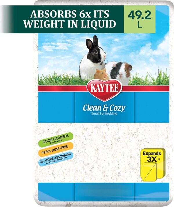 Kaytee Clean & Cozy Super Absorbent Paper Bedding for Cages, Hamster, Gerbil, Mice, Rabbit, Guinea Pig, 49.2 Litre, White