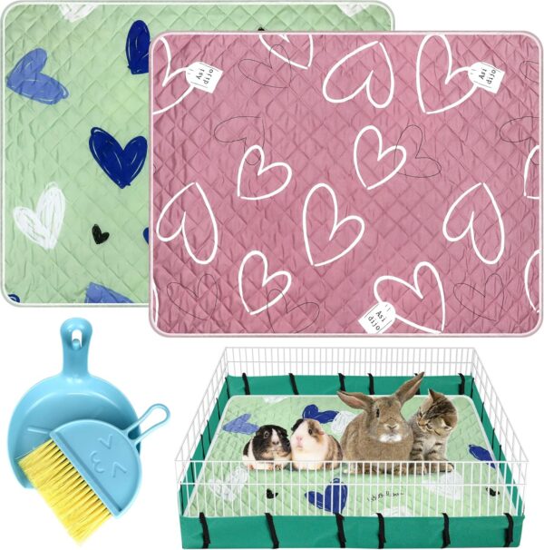 2 Pack Guinea Pig Cage Liner with Cleaning Tool Set Guinea Pig Bedding Reusable Fast Absorbent Waterproof Puppy Pee Pads Washable Air Dried Pee Mat for Small Animals Pet Cat Hamster Rabbit Bedding