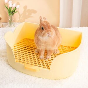 Large Rabbit Litter tray for Cage, Small Animal Litter Pet Toilet Potty Trainer Corner Litter Bedding Box Pet Pan for Adult Guinea Pigs, Chinchilla, Ferret, Galesaur (Yellow)