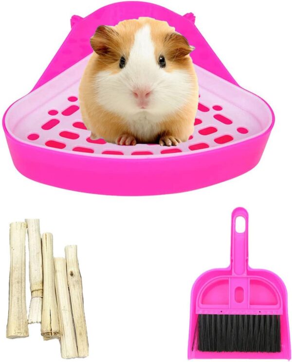 Triangle Potty Trainer Corner Bunny Toilet Guinea Pig Litter Bedding Plastic Box Pet Pan for Rabbit Chinchilla Hamster Ferret Small Animal(Pink)