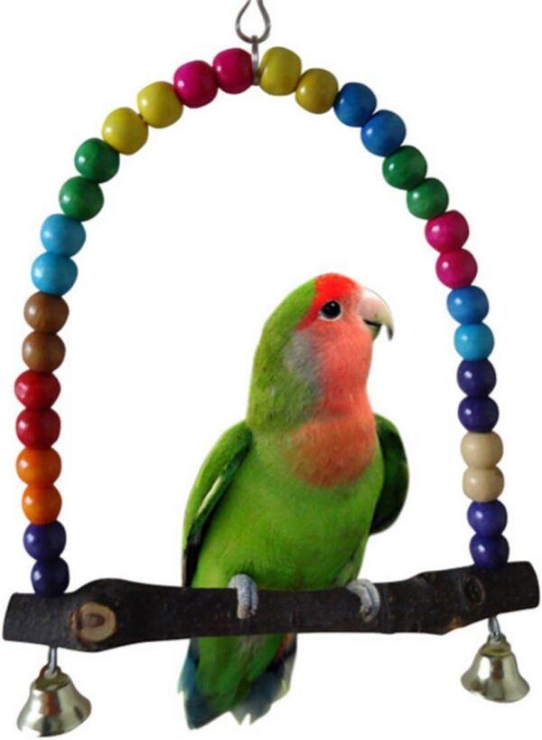 Parrot Toys Wooden Bird Swings, 5.5''x 5.6'' Multi-color Conure Cockatiel Swing Hanging Toys for Small Animal, Parakeets,Budgie