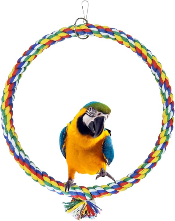 Andiker Bird Swing, Cage Hanging Toys Cotton Rope Swing Bite Resistance Perches Toy Parrot Toy Boredom Breaker for Budgie, Cockatiels, Conures, Finches, Small Parakeets (L 25cm)