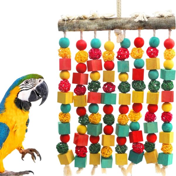 MQUPIN Large Parrot Toys,Chewing Bird Toys Natural Wooden Blocks Takraw Parrot Cage Bite Toy Suits，Parrot Toys African Grey for Large Medium Birds Macaws African Grey Cockatoos Amazon Parrots