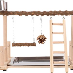 Bird Swing Parrots Cage Toy Wooden Swing With Toy Tray Feeding Cups Training For Small Size Birds Parrots Parrots Ladder