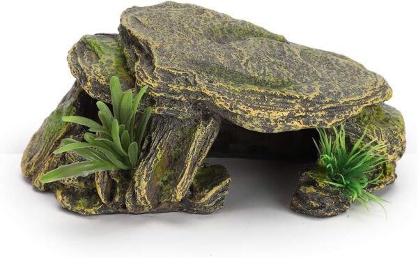 Reptile Hide Cave, Snake Bearded Dragon Hiding Rock Tortoise Basking Platform Habitat Shelter Decor Humidify Simulation Hideouts Turtle Ornament for Frogs Lizards Fish Crawling Amphibians