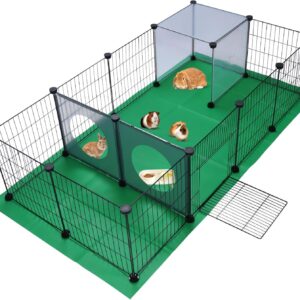 SILVER VALLEY Pet Playpen, Small Animals Cage, Exercise Fence with Mat, DIY Iron Mesh Panel, Interesting Game Holes Design, Ideal for Puppy,Rabbit,Kitten,Hamster,Guinea Pig,Hedgehog (140x70x35cm)