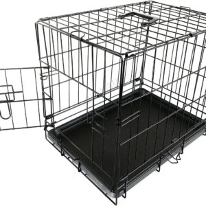 FoxHunter 18" 18 Inch Pet Dog Puppy Cat Training Cage Crate Carrier Metal Folding With ONE Door and Tray XSmall Black New