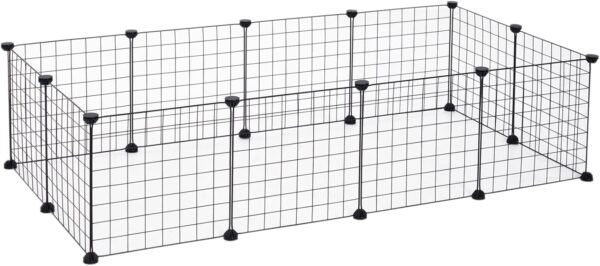 Pawhut DIY Pet Playpen Metal Wire Fence 12 Panel Enclosure Indoor Outdoor Guinea Pig Rabbit Small Animals Cage, Black