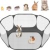 Small Animals C&C Cage Tent, Breathable & Transparent Pet Playpen Pop Open Outdoor/Indoor Exercise Fence, Portable Yard Fence for Guinea Pig, Rabbits, Hamster, Chinchillas and Hedgehogs (Black)