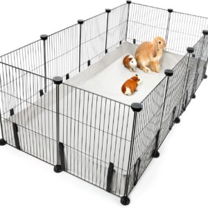 Mfsdai Guinea Pig C&C Cage With Liner Bedding,2x4 Panels Cage Grids Indoor Small Pet Habitat Enclosure with Waterproof Bottom Tarp Pee Pads for Hamster,Rabbit(48L x 24W x 15.7H Inches)