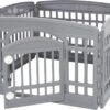 Iris Ohyama Dog Pen with Lockable Door, H60cm, 4 Panels, Grey, Dog Cage, Plastic, Puppy Enclosure, For Rabbit Runs, Indoors, Outdoors, Playpen for Dogs, Cats, Rodents, Pets, Dog Fence, CI-604E WD