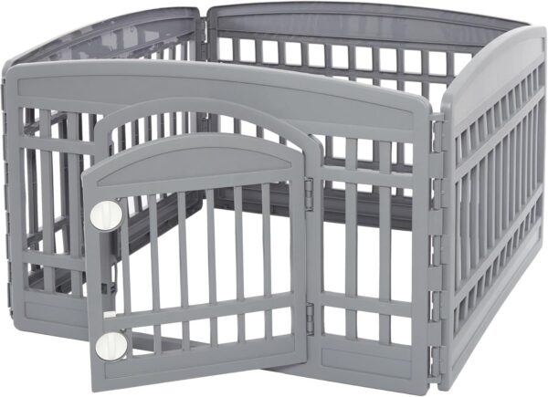 Iris Ohyama Dog Pen with Lockable Door, H60cm, 4 Panels, Grey, Dog Cage, Plastic, Puppy Enclosure, For Rabbit Runs, Indoors, Outdoors, Playpen for Dogs, Cats, Rodents, Pets, Dog Fence, CI-604E WD