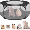 Small Animals Playpen Tent Cage, Pet Tent Pop Up Pet Playpen with Top Cover, Portable Dog Cat Play Pen for Guinea Pig, Puppy, Kitten, Rabbits, Hamster, Chinchilla, Hedgehogs (Black)