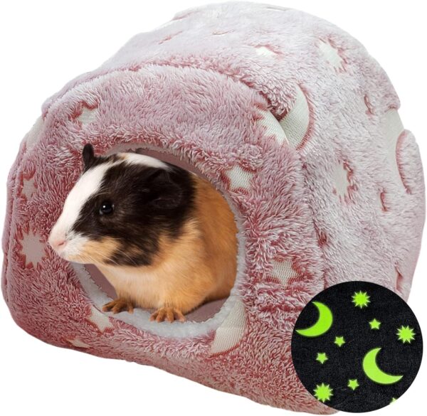 LeerKing Guinea Pig Bed Rabbit Hideout Nest Rat Small Pet Cage Accessories Chinchilla Ferret Sugar Glider Squirrel Gerbil Cave Glow in the Dark Pink M