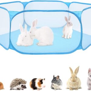 summerkimy Small Animals Cage Tent Breathable Transparen Foldable Pet Playpen Pop Open Exercise Fence Portable Yard Outdoor Indoor for Hamster,Guinea Pig,Rabbits, Chinchillas and Hedgehogs(Blue)