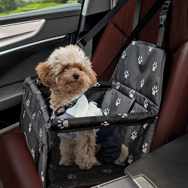 Flagest Dog Car Seat Travel Carrier Doggie Booster Cage, Oxford Breathable Folding Soft Washable Travel Bags for Dogs Cats or Other Small Pets, Dog Booster Seat Unfolded Size 15.7 * 12.5 * 9.4 Inch