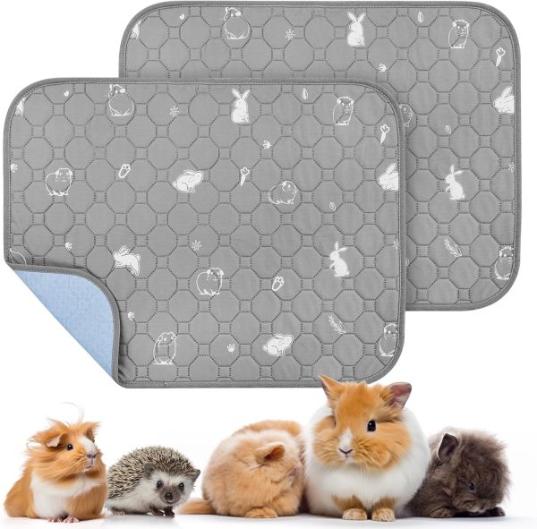 PICK FOR LIFE 2 Packs Guinea Pig Cage Liners Washable Reusable Guinea Pig Pee Pad, Waterproof Fast Absorbent Guinea Pig Mat Non-Slip Bedding for Small Animal Chinchilla Rabbit Hamster Puppy 45x60 cm