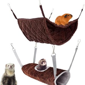 Small Animal Hammock, Ferret Hammock Bed, Hammock and Tunnel Cage Suit for Rat,Hamster, Squirrel, Sugar Glider, Guinea Pigs Ferret Accessories,Hanging Hideout Tunnel Tube Toy for Cage (Coffee)