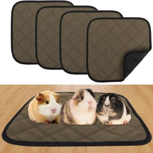 Niuoppy 4pc Guinea Pig Cage Liners Waterproof, Pet Guinea Pig Pee Pads Washable, Absorbent Guinea Pig Bedding Mat Pad for Small Animals, 30cmx30cm (Coffee)