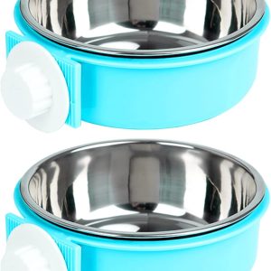 2 Pcs Dog Bowls, Joyoldelf 2-in-1 Pet Hanging Bowl for Crates & Cages, Removable Stainless Steel Dog Water Bowls with Plastic, Puppy Feeder Food Water Bowl for Small Dogs, Cat, Rabbit, Bird, Hamster