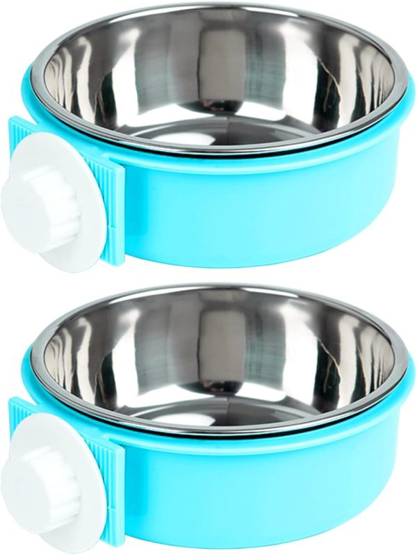 2 Pcs Dog Bowls, Joyoldelf 2-in-1 Pet Hanging Bowl for Crates & Cages, Removable Stainless Steel Dog Water Bowls with Plastic, Puppy Feeder Food Water Bowl for Small Dogs, Cat, Rabbit, Bird, Hamster