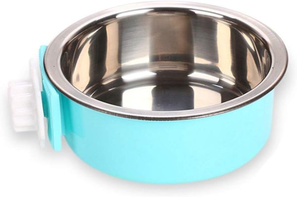 Dog Hanging Bowl 2-in-1 Removable Stainless Steel Food Hanging Bowl for Puppy/Cat, Andiker Pet Bowl Hanging Cage Large Water Food Feeder for Dogs Cats (small, blue)