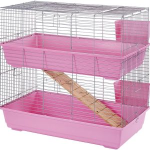 Little Friends Double Tier Rabbit Cage, 100 cm, Pink