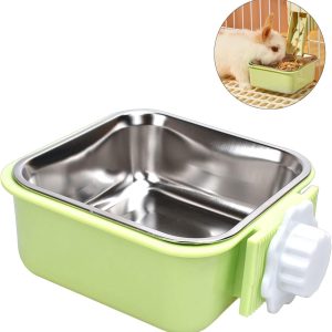 Pet Hanging Bowl for Crates, 2 in 1 Small Dog Bowl Puppy Bowl Removable Stainless Rabbit Bowl Cat Feeder Food Water Bowls for Puppy Cat Bird Rabbit Hamster Guinea Pig Ferret Small Animals (Green)