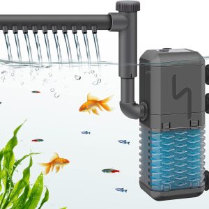 IREENUO Adjustable Fish Tank Filter, 600L/H Internal Aquarium Filter Pump with Spray Bar, 6W Silent Submersible Filter for Small Tank Up to 120 Litres