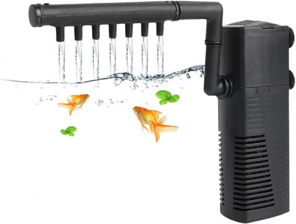 Fish Tank Filter, 3 in 1 Fish Tank Submersible Pump, Low Noise Design with Spray Rod, 5W Built-in Filter Pump, with Oxygenation Function, Suitable for Small Aquariums/Turtle Tanks/Fish Tanks