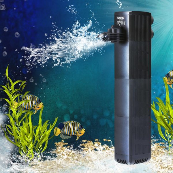 Weipro Internal Fish Tank Filter with 3-Stage Filtration, Strong Suction, 10W Adjustable Submersible Aquarium Filter Pump for 60~120 Litres Tropical Fish Tank, TC-900C(600L/H)