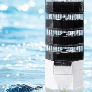 AQQA Turtle Tank Filter, 1000L/h Low Water Level Aquarium Filter with Water Change & Filtration, Ultra Quiet 4-Stage Waterfall Bio-Filtration for 200-400L Tank