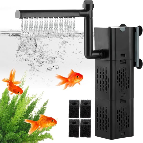 Fish Tank Filter 1800L/H 30W Fish Tank Filter Pump with Spray Bar Aquarium Filter with Filtration Oxygenation Wave-making Mode for 250-350L Aquariums Small Tank