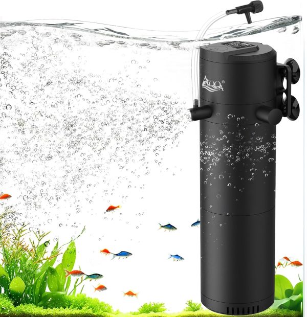 AQQA Internal Fish Tank Filter,8W Submersible Aquarium Filter Pump with Adjustable Water Flow,2 Water Outlet Aquarium Filter,750L/H Water Pump for 60-220L Fish Tank