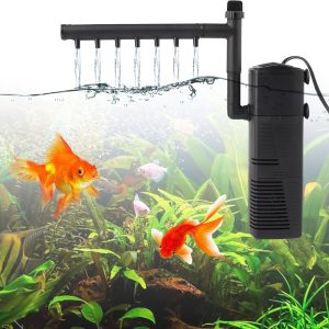 Rinwywey Fish Tank Filter, Internal Aquarium Filter with 600L/H, 7W Silent Fish Tank Filter Pump Fountain Water Pump and Oxygen Supply for Small Tank Up, Aquariums