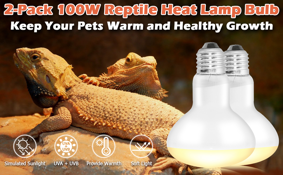 2 Pack 100W Reptile Heat Lamp Bulb