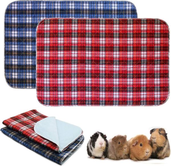 2 Pack Guinea Pig Fleece Cage Liners - 90 x 60 CM, Washable Non-Slip Fast Absorbent Waterproof Small Animals Bedding Pads for Chinchillas Rabbits Hamster Bunny