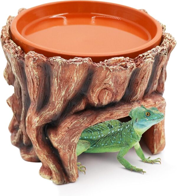 2 in 1 Reptile Hide Cave and Reptile Water/Food Feeding Bowl, Resin Terrarium Tank Accessories and Decor, Suitable for Lizard Leopard Gecko Snake Toad Bearded Dragon Hermit Crab Tortoise Axolotl