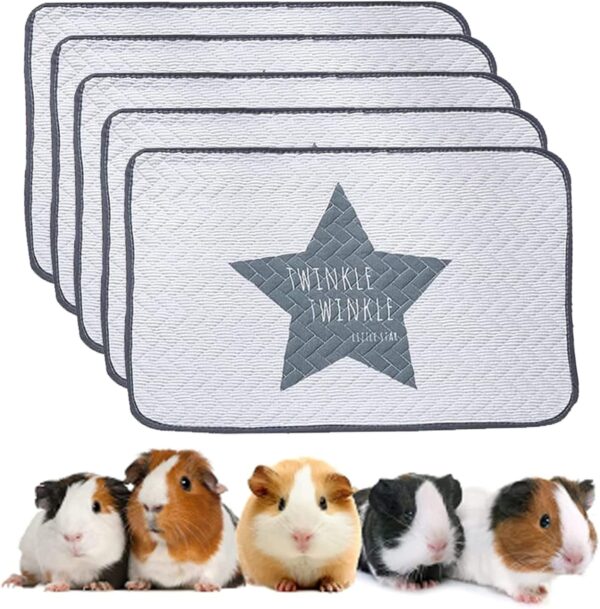 5 PCS Guinea Pig Cage Liners Washable and Reusable Pee Pads Rabbit Bed Mat Waterproof Pet Bedding Mat Strong Absorption No Shrinkage Anti-skidding for Bunny Hamster Cat Puppy Small Animals 24 * 16Inch