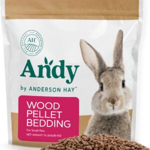 Andy Wood Pellet Bedding, 15 lb Bag, Premium Pine Pellets for Rabbits & Guinea Pig Bedding, Small Pets, Hamster, & Rabbit Litter