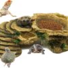 BREUAILY Turtle Basking Platform Large Resin Tortoise Cave Hole Reptile Resting Terrace Shelter Habitat for Bearded Dragon Lizards Fish Amphibians