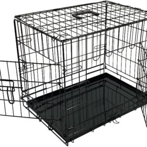 BUNNY BUSINESS UNDERDOG Metal Dog Crate/Cage – Pet Black Metal Folding Cage with 2 Doors Sliding Chew Resistant Plastic Base Tray Heavy Duty Puppy Training Solution (24" Small, Dog Crate)