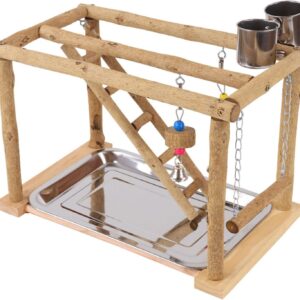 Bird Swing Parrots Cage Toy Wooden Swing With Toy Tray Feeding Cups Training For Small Size Birds Parrots