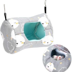 Cikonielf Hamster Hanging House Hammock Canvas Small Animals Cage Sleeping Nest Pet Bed Rat Hamster Toys Cage Swing(Gray Small Rabbit)