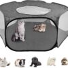 DODUOS Small Animal Cage Tent Pop up Pet Playpen, Foldable Pet Cage Tent Outdoor Indoor Exercise Fence with Top Cover, Mesh Hamster Playpen Yard Fence Play Pen Breathable for Rabbit Ferret Guinea Pig