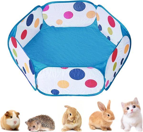 DOZNOZRI Portable Small Animals Playpen, Breathable Foldable Pet Cage Tent Pop-Up Exercise Yard Fence, Pet Play Pen for Rabbits, Hamster, Guinea Pig, Chinchillas and Hedgehogs (Blue) (blue)