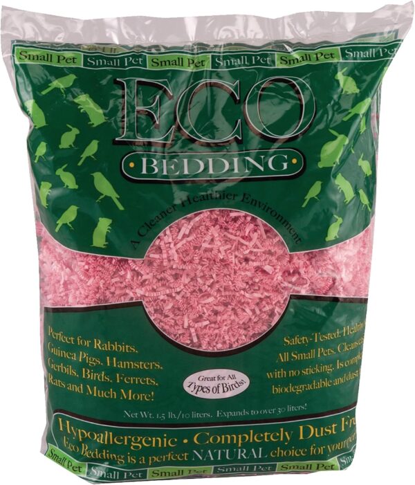 ECO BEDDING FiberCore Eco Colors, Dust Free Paper Bedding for Small Pets and Birds, Made in The USA, 1.5lb/10L Expands to 30L, Pink