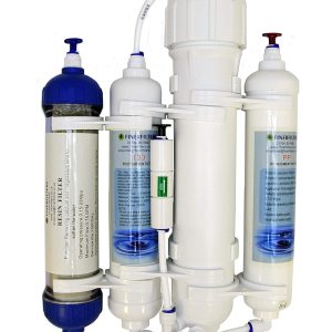 Finerfilters 4 Stage Compact RODI Reverse Osmosis Filter System with DI Resin Stage for Aquariums, suitable for Tropical/Marine/Discus Fish etc. (50 GPD)
